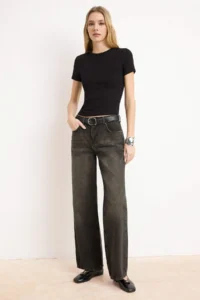 TRENDYOLMİLLA Brown High Waist Wide Leg Wide Leg 100% Cotton Non-Stretch jeans