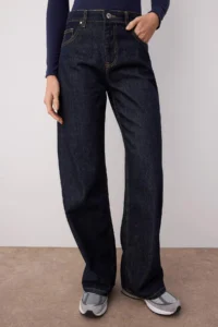 TRENDYOLMİLLA Dark Blue High Waist Wide Leg Wide Leg 100% Cotton Non-Stretch jeans - Image 3
