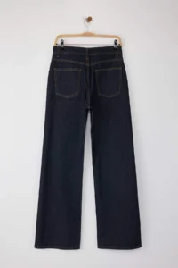 TRENDYOLMİLLA Dark Blue High Waist Wide Leg Wide Leg 100% Cotton Non-Stretch jeans - Image 6