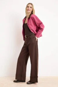 TRENDYOLMİLLA Brown Hem folded High Waist Wide Leg/Wide Leg jeans - Image 2