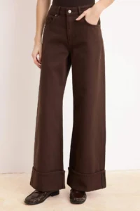 TRENDYOLMİLLA Brown Hem folded High Waist Wide Leg/Wide Leg jeans - Image 3