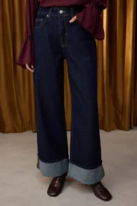 TRENDYOLMİLLA Special Collection Dark Blue Hem folded High Waist Wide Leg/Wide Leg jeans - Image 3