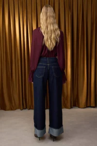 TRENDYOLMİLLA Special Collection Dark Blue Hem folded High Waist Wide Leg/Wide Leg jeans - Image 4