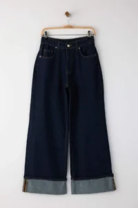 TRENDYOLMİLLA Special Collection Dark Blue Hem folded High Waist Wide Leg/Wide Leg jeans - Image 5