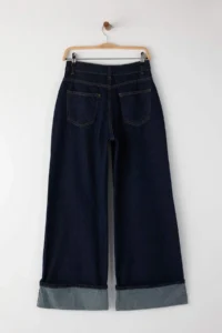 TRENDYOLMİLLA Special Collection Dark Blue Hem folded High Waist Wide Leg/Wide Leg jeans - Image 7