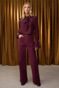 TRENDYOLMİLLA Special Collection Burgundy Button Detailed High Waist Wide Leg comfort/Flexible jeans - Image 3