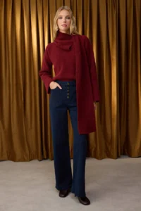 TRENDYOLMİLLA Special Collection Navy Blue Button Detailed High Waist Wide Leg comfort Flexible Comfortable jeans - Image 2