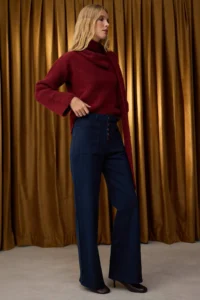 TRENDYOLMİLLA Special Collection Navy Blue Button Detailed High Waist Wide Leg comfort Flexible Comfortable jeans - Image 3