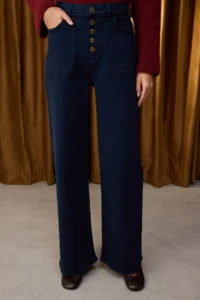 TRENDYOLMİLLA Special Collection Navy Blue Button Detailed High Waist Wide Leg comfort Flexible Comfortable jeans - Image 4