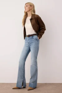 TRENDYOLMİLLA Mavi Slit Detailed High Waist comfort/Flexible Flare flared leg jeans - Image 2