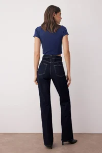 TRENDYOLMİLLA Dark Blue High Waist Straight/Plain Kesim 100% Cotton jeans - Image 4