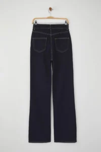 TRENDYOLMİLLA Dark Blue High Waist Straight/Plain Kesim 100% Cotton jeans - Image 6