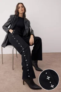 TRENDYOLMİLLA Black High Waist Stone Wide Leg jeans