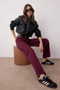 TRENDYOLMİLLA Burgundy High Waist Baggy jeans with Stitching Detail - Image 2