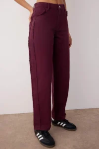 TRENDYOLMİLLA Burgundy High Waist Baggy jeans with Stitching Detail - Image 3
