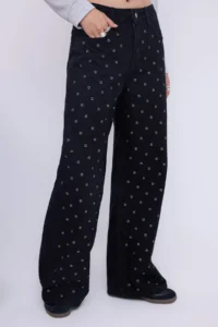 TRENDYOLMİLLA Teen Black eyelet Detailed High Waist Wide Leg jeans - Image 2
