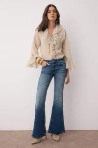 TRENDYOLMİLLA Mavi Stitching Detailed Low Waist comfort/Flexible Flare jeans
