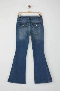 TRENDYOLMİLLA Mavi Stitching Detailed Low Waist comfort/Flexible Flare jeans - Image 6