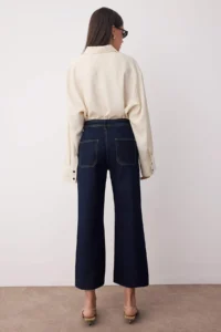 TRENDYOLMİLLA Dark Blue Middle Waist Detailed Waist Cut-out culotte Ankle Size 100% Cotton jeans - Image 4