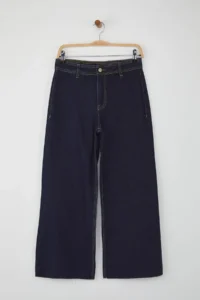 TRENDYOLMİLLA Dark Blue Middle Waist Detailed Waist Cut-out culotte Ankle Size 100% Cotton jeans - Image 5