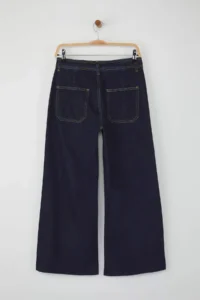 TRENDYOLMİLLA Dark Blue Middle Waist Detailed Waist Cut-out culotte Ankle Size 100% Cotton jeans - Image 6