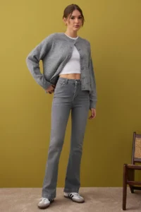 TRENDYOLMİLLA Gray High Waist Middle Flexible Flare flared leg jeans - Image 2