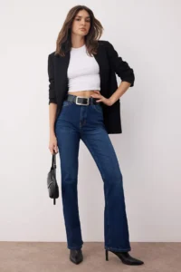 TRENDYOLMİLLA Dark Blue High Waist comfort/Flexible comfort Flare jeans