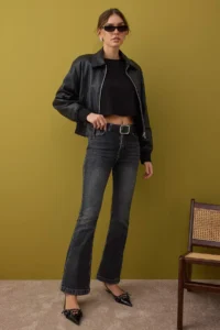 TRENDYOLMİLLA Anthracite High Waist Middle Flexible flared leg Flare jeans