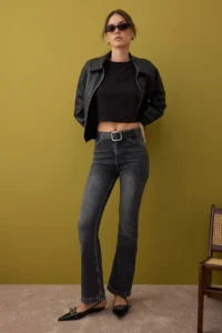 TRENDYOLMİLLA Anthracite High Waist Middle Flexible flared leg Flare jeans - Image 2
