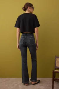 TRENDYOLMİLLA Anthracite High Waist Middle Flexible flared leg Flare jeans - Image 4