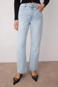 TRENDYOLMİLLA Light Blue High Waist Pipe Both Straight Plain Kesim jeans - Image 3