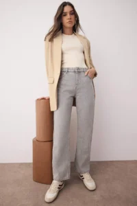 TRENDYOLMİLLA Gray High Waist Pipe Both Yeni Straight jeans - Image 2
