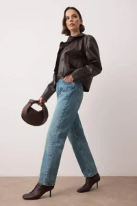 TRENDYOLMİLLA Dark Blue High Waist Pipe Both Straight Plain Kesim jeans - Image 2