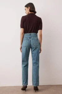 TRENDYOLMİLLA Dark Blue High Waist Pipe Both Straight Plain Kesim jeans - Image 4
