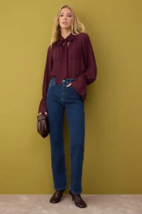 TRENDYOLMİLLA Dark Blue High Waist comfort/Flexible/Rahat Straight Plain Kesim Pipe Both jeans