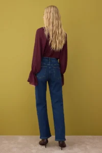 TRENDYOLMİLLA Dark Blue High Waist comfort/Flexible/Rahat Straight Plain Kesim Pipe Both jeans - Image 4