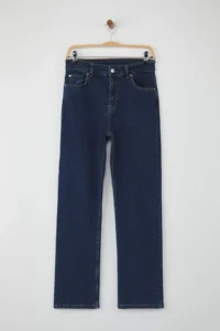 TRENDYOLMİLLA Dark Blue High Waist comfort/Flexible/Rahat Straight Plain Kesim Pipe Both jeans - Image 5