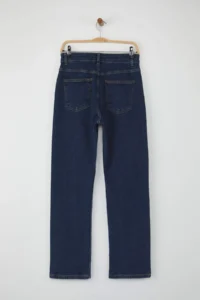 TRENDYOLMİLLA Dark Blue High Waist comfort/Flexible/Rahat Straight Plain Kesim Pipe Both jeans - Image 6