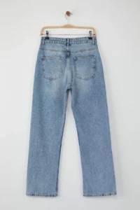TRENDYOLMİLLA Light Blue High Waist Rahat Straight Plain Kesim Pipe Both jeans - Image 7