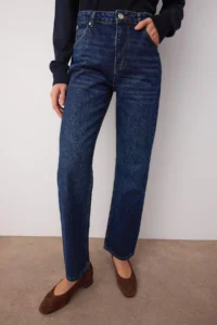 TRENDYOLMİLLA Dark Blue High Waist Straight Pipe Both Plain Kesim 100% Cotton Non-Stretch jeans - Image 3