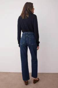 TRENDYOLMİLLA Dark Blue High Waist Straight Pipe Both Plain Kesim 100% Cotton Non-Stretch jeans - Image 4