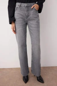 TRENDYOLMİLLA Gray High Waist Wide Leg Wide Leg Palazzo Pants 100% Cotton Non-Stretch jeans - Image 3