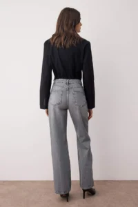 TRENDYOLMİLLA Gray High Waist Wide Leg Wide Leg Palazzo Pants 100% Cotton Non-Stretch jeans - Image 4
