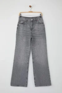 TRENDYOLMİLLA Gray High Waist Wide Leg Wide Leg Palazzo Pants 100% Cotton Non-Stretch jeans - Image 5