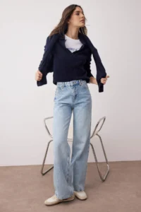 TRENDYOLMİLLA Light Blue Yüksel Waist Wide Leg Wide Leg 100% Cotton Non-Stretch jeans - Image 2