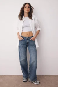 TRENDYOLMİLLA Mavi Low Waist Wide Leg Wide Leg 100% Cotton Non-Stretch jeans