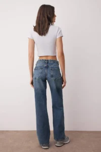 TRENDYOLMİLLA Mavi Low Waist Wide Leg Wide Leg 100% Cotton Non-Stretch jeans - Image 4