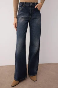 TRENDYOLMİLLA Dark Blue Regular Waist Wide Leg Wide Leg jeans