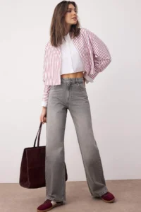 TRENDYOLMİLLA Gray More Sustainable High Waist Wide Leg Wide Leg jeans