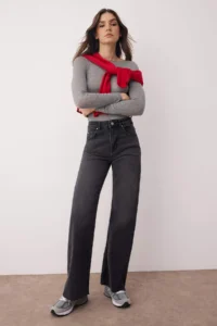 TRENDYOLMİLLA Black High Waist Cutaway Wide Leg/Wide Leg Palazzo Pants comfort/Flexible Smoke jeans